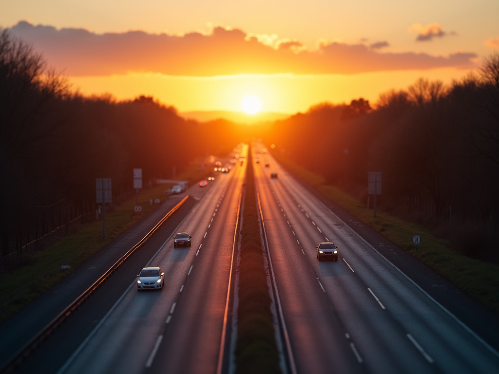 Highway at sunset — cross country car shipping