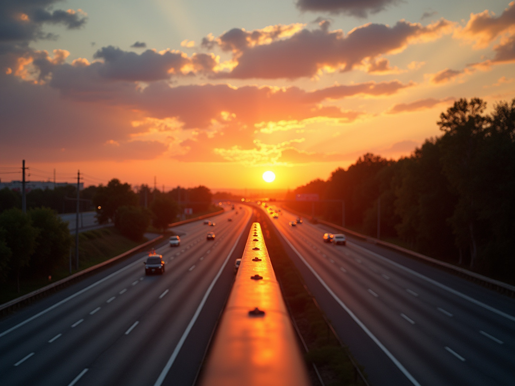 Highway at sunset — cross country car shipping