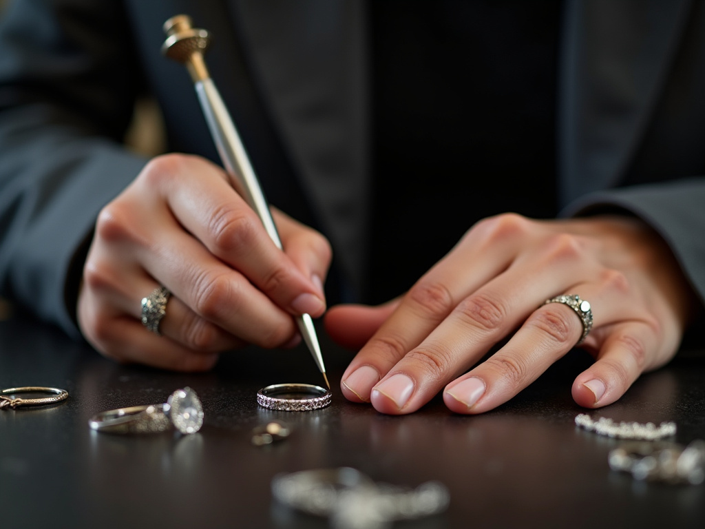Jeweler's hands — wedding bands