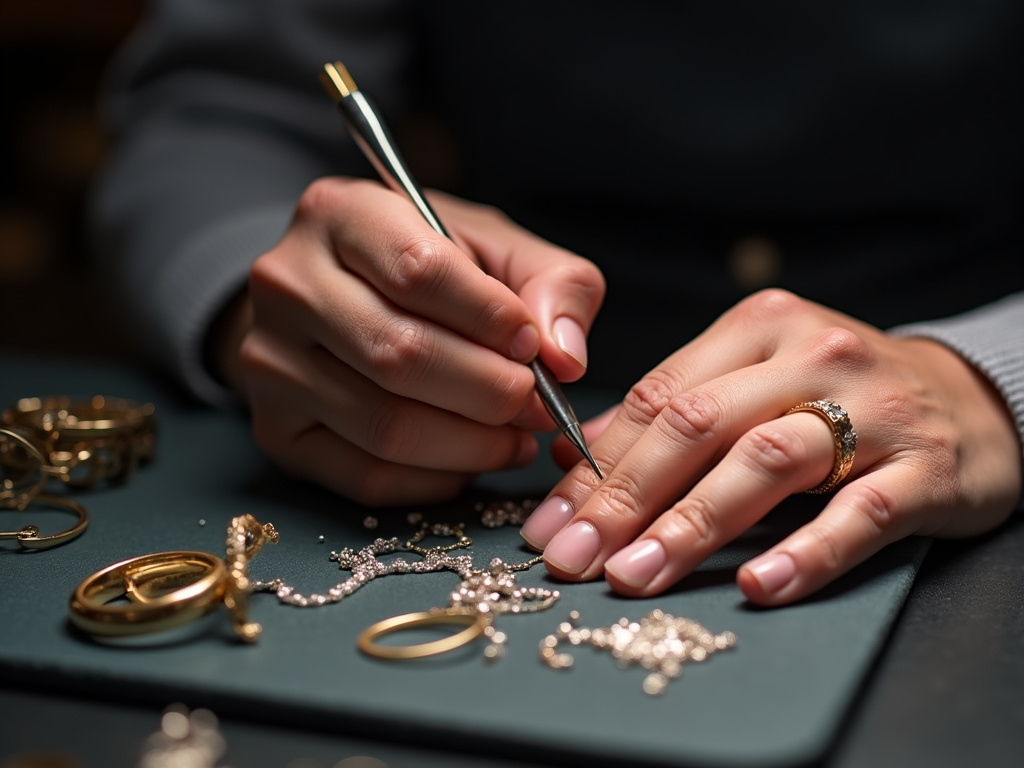 Jeweler's hands — wedding bands