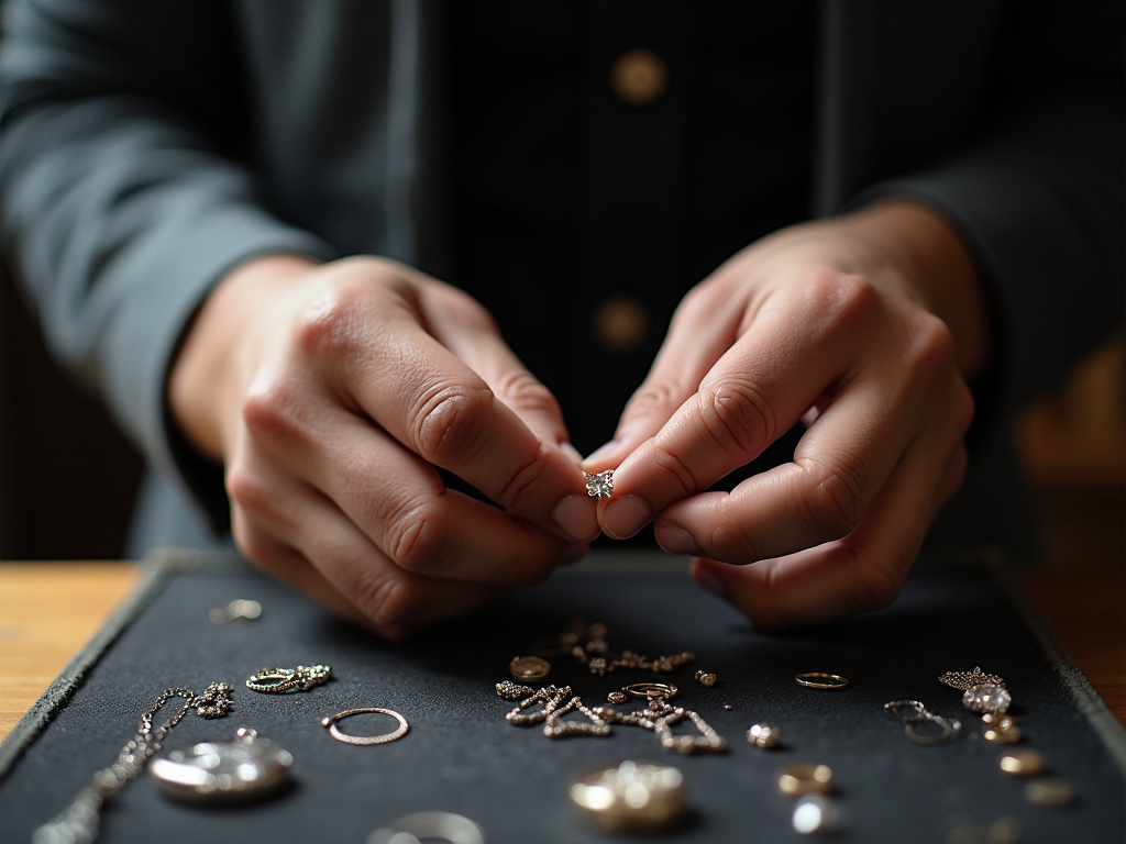 Jeweler's hands — wedding bands