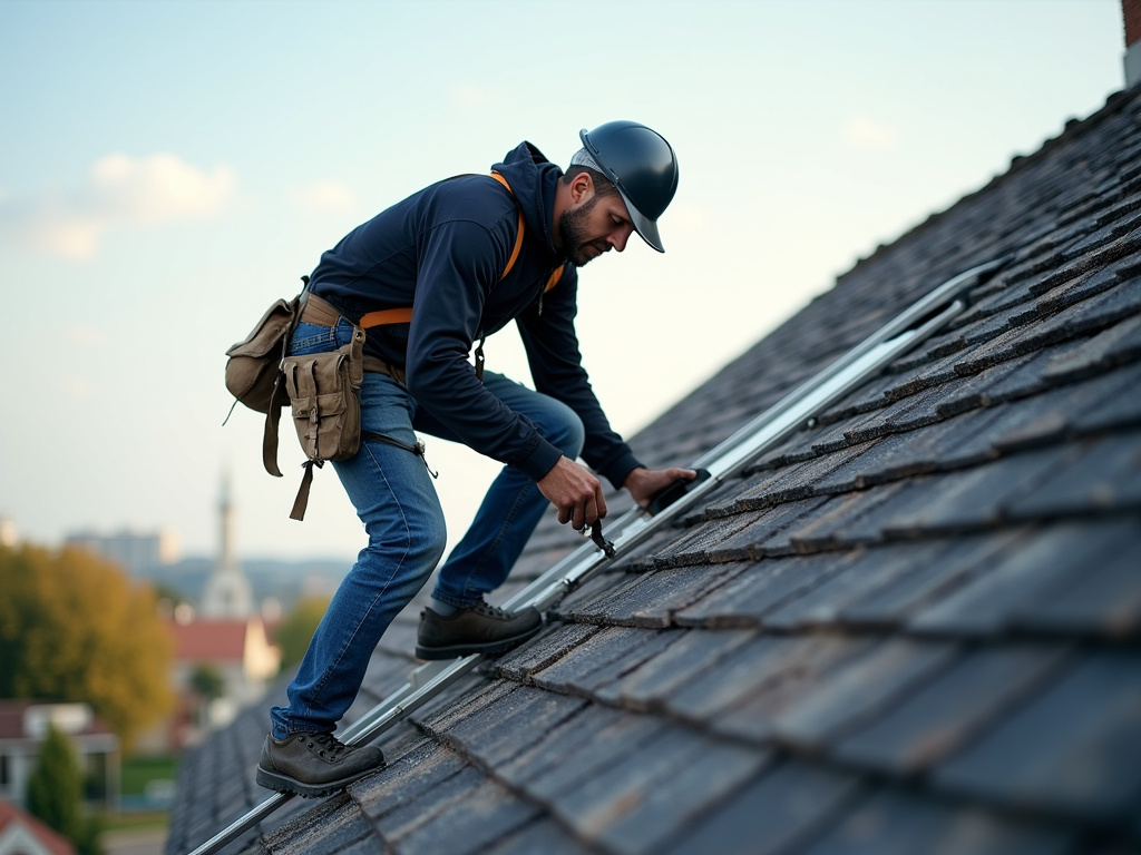 Roofer on ladder — roofing dacula ga