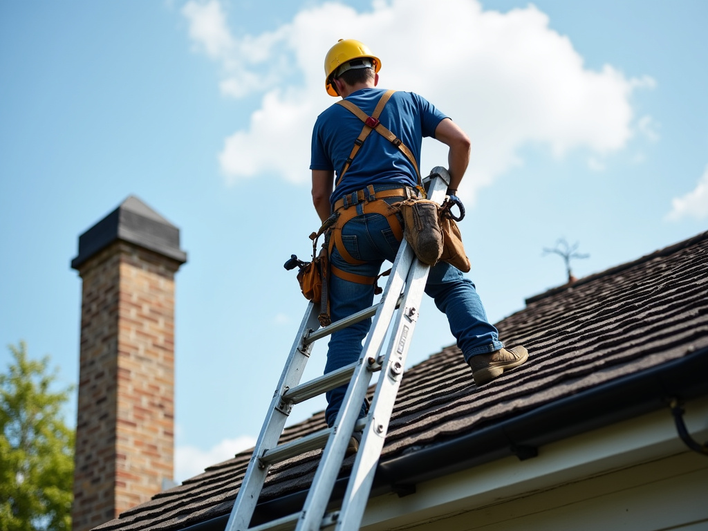 Roofer on ladder — roofing dacula ga