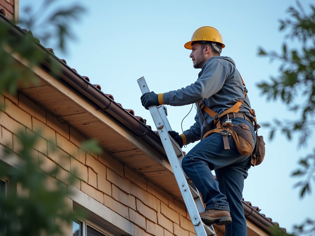 Roofer on ladder — roofing dacula ga