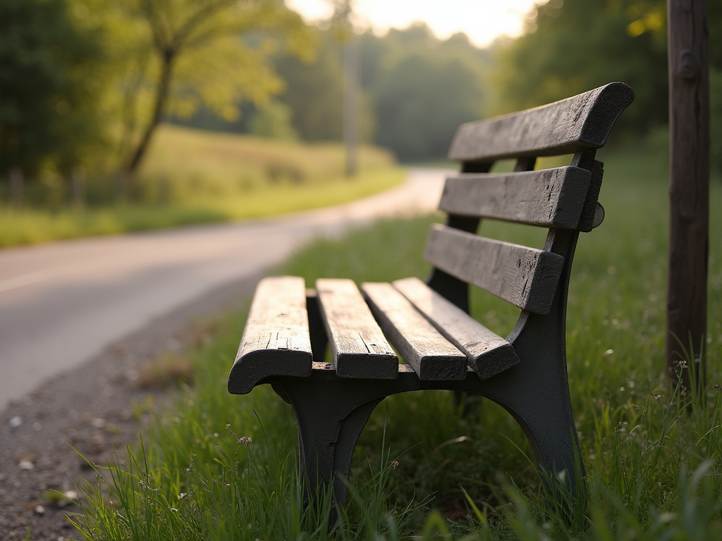 Rural roadside bench — bus station solar lighting