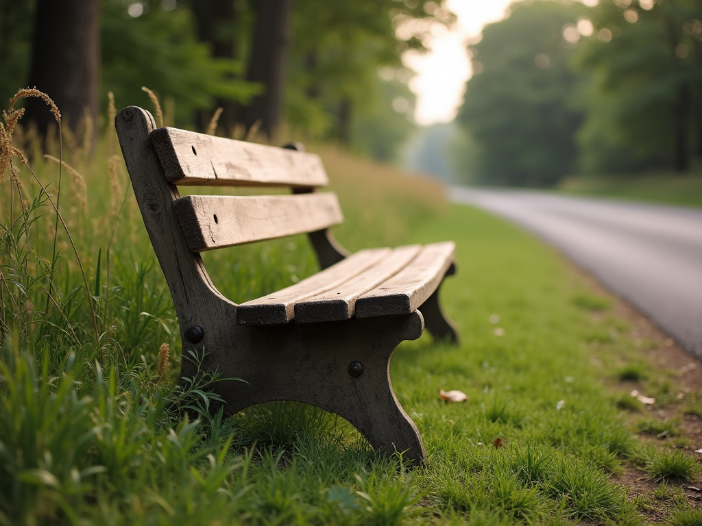 Rural roadside bench — bus station solar lighting