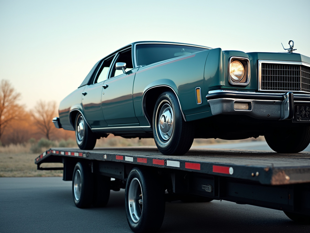 Sedan on flatbed — car shipping Pennsylvania