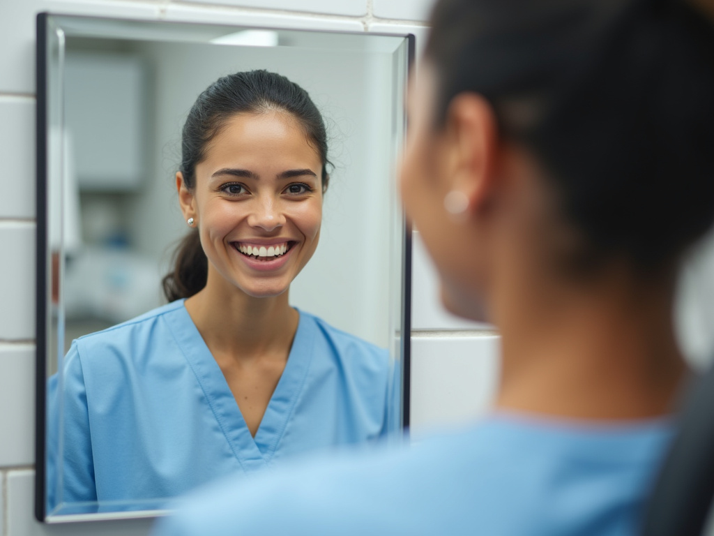 Smiling patient mirror — invisalign coral springs