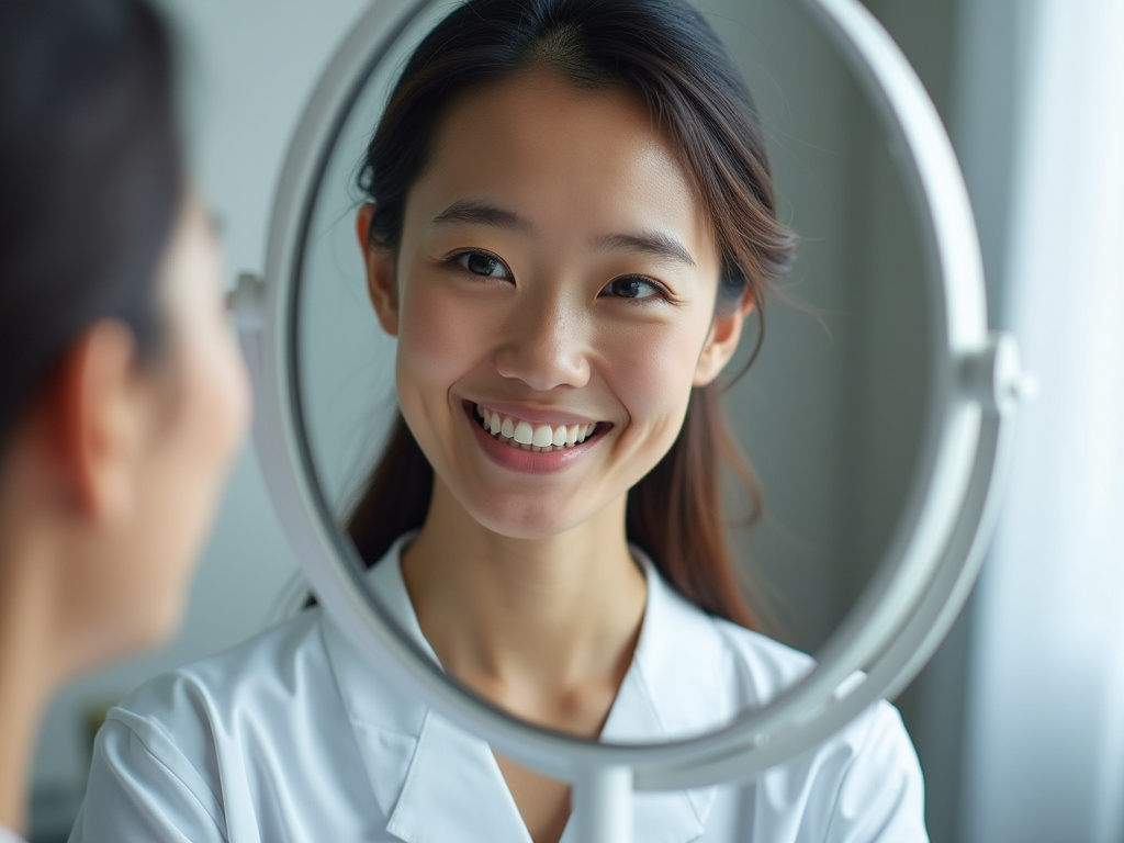 Smiling patient mirror — invisalign coral springs